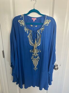 Lilly Pulitzer Emera Caftan in brilliant blue; L/XL